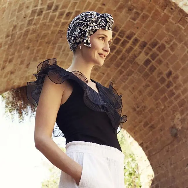Beatrice-Turban, dunkel gemustert